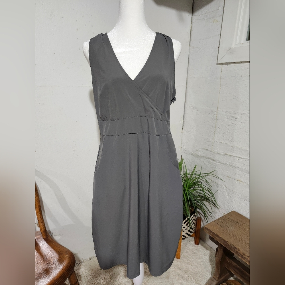 Lola by AFG Womens Large Charcoal Gray Surplice V-Neck Racerback Pocket Dress